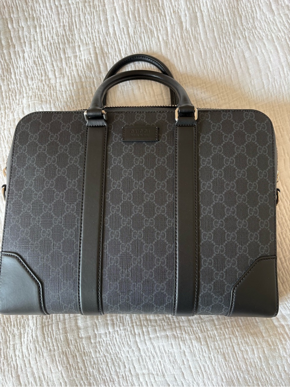 Gucci Men's Dark Gray GG Supreme Laptop Briefcase